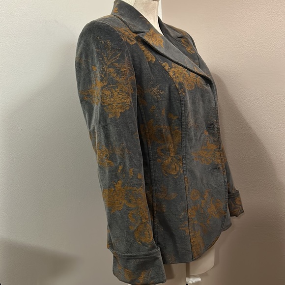 Tiempo Moda Women’s Single Breasted Gray Floral Velvet Blazer size 42 - Picture 3 of 11